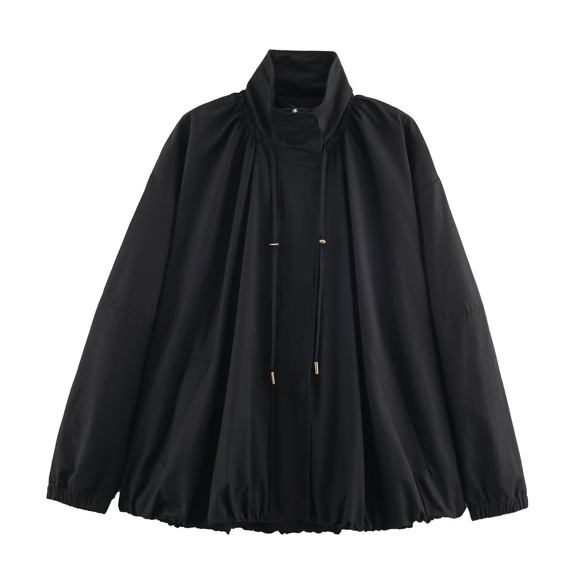Women's Loose-Fitting Transitional Jacket with Drawstring Collar and Balloon-Shaped Hem EVA-US