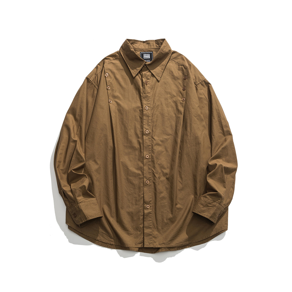 Unisex Oversized Shirt Jacket with Side Decorative Button Rows and Rounded Hem EVA-US