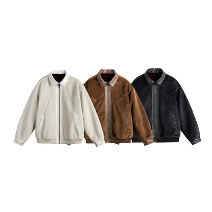 Unisex Oversize Blouson Jacket made of Velours-Suede with reptile embossed trim and warming teddy lining EVA-US