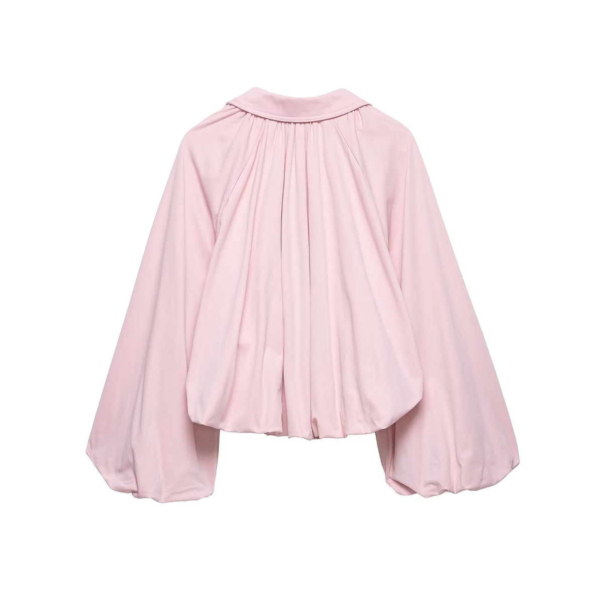 Women's short cut blouson jacket with wide balloon sleeves, zipper, and elastic hem EVA-US