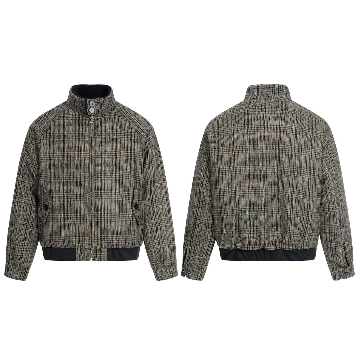 Men's Short Cut Glencheck Blouson with Funnel Neck and Ribbed Cuff EVA-US