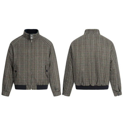 Men's Short Cut Glencheck Blouson with Funnel Neck and Ribbed Cuff EVA-US