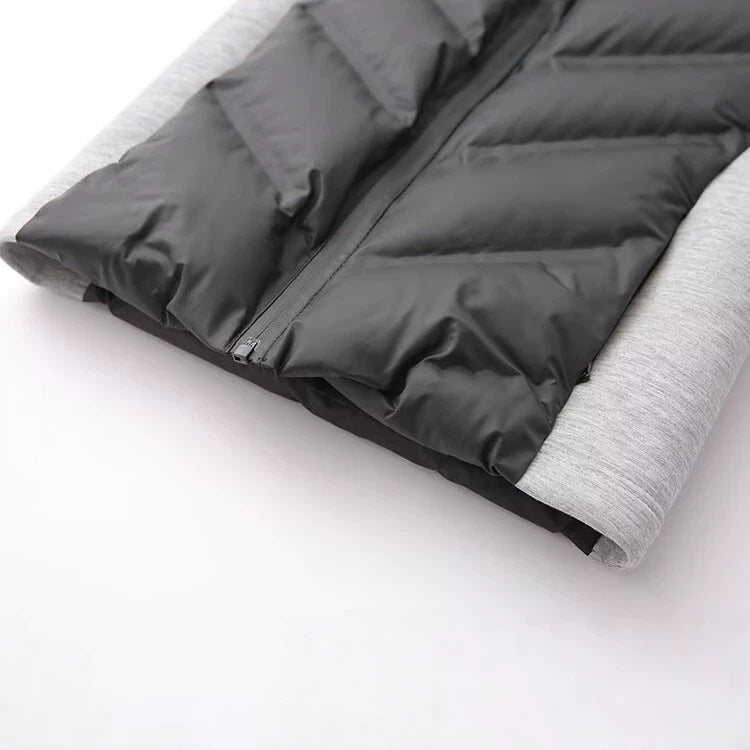 Ladies Hooded Hybrid Jacket with Quilted Front and Sweat Sleeves EVA-US