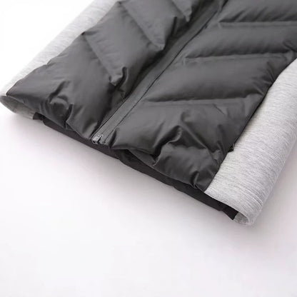 Ladies Hooded Hybrid Jacket with Quilted Front and Sweat Sleeves EVA-US