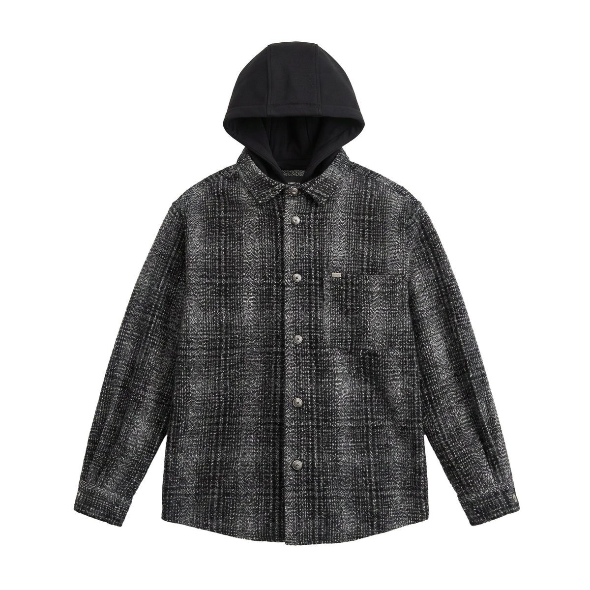 Men's Hooded Overshirt in Wool Blend with Check Pattern and Inserted Chest Pocket EVA-US