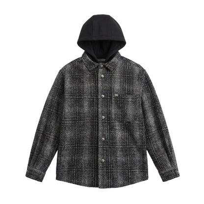 Men's Hooded Overshirt in Wool Blend with Check Pattern and Inserted Chest Pocket EVA-US