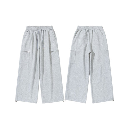 Women Wide Cropped Sweatpants with Drawstring, Cargo Pockets and Zipper Details EVA-US