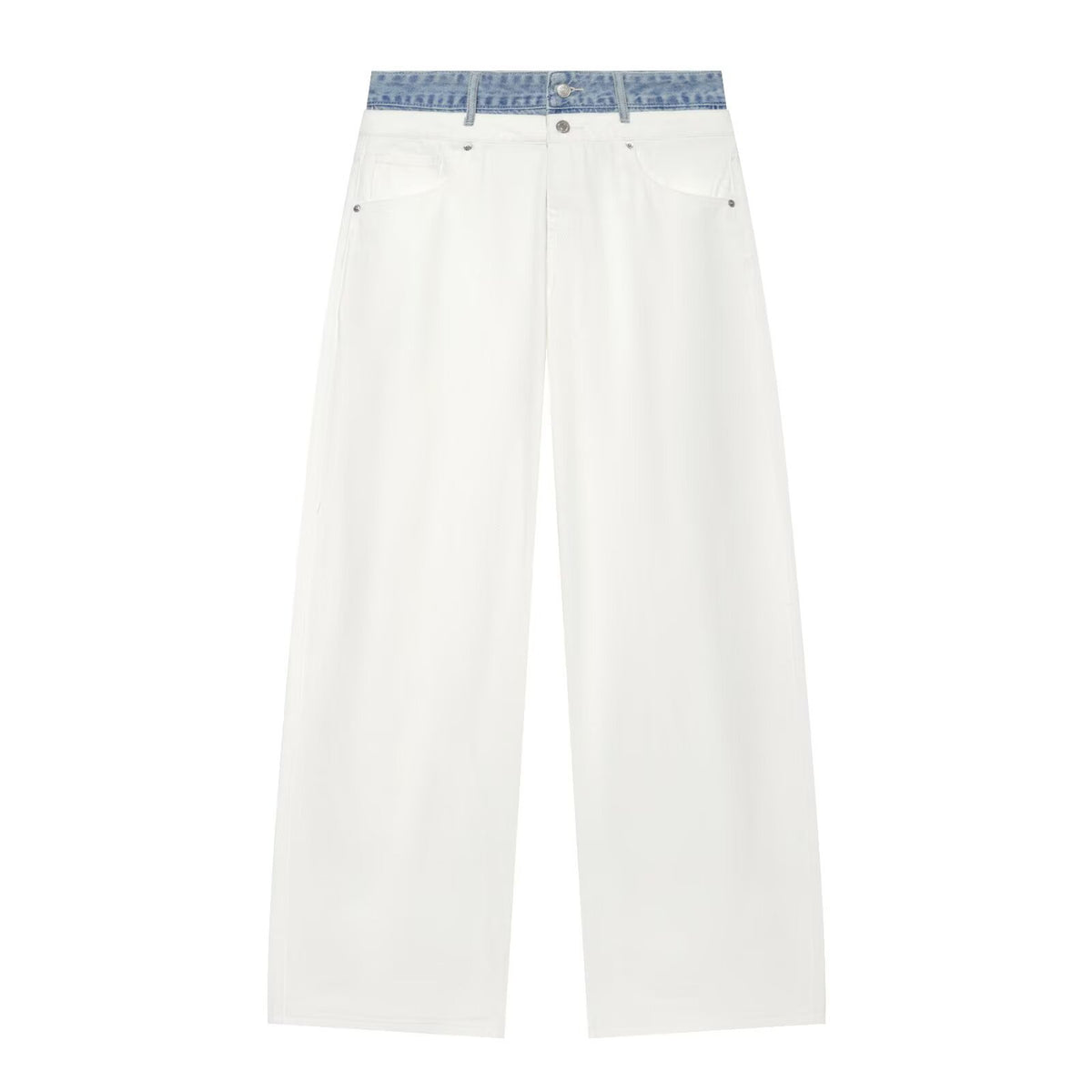 Women High-Waist Culotte Jeans with Wide Leg and Contrasting Jeans Waistband EVA-US