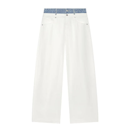 Women High-Waist Culotte Jeans with Wide Leg and Contrasting Jeans Waistband EVA-US
