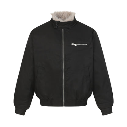 Men's short bomber-style jacket with quilted insulation and faux fur stand-up collar EVA-US