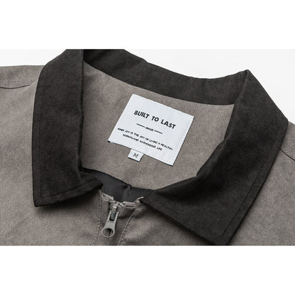 Men's Boxy Canvas Blouson Jacket in Utility Look with Cord Collar and Zip Chest Pockets EVA-US