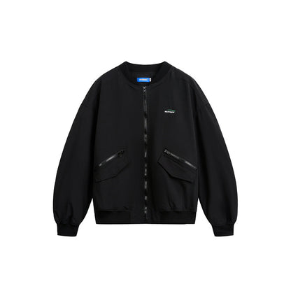 Unisex short cut lightweight nylon bomber jacket with utility pockets and ribbed hem EVA-US