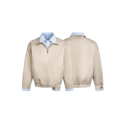 Women short cut boxy blouson jacket with striped shirt collar EVA-US