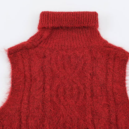 Women's Sleeveless Cable Knit Vest with Roll Neck and Ties EVA-US