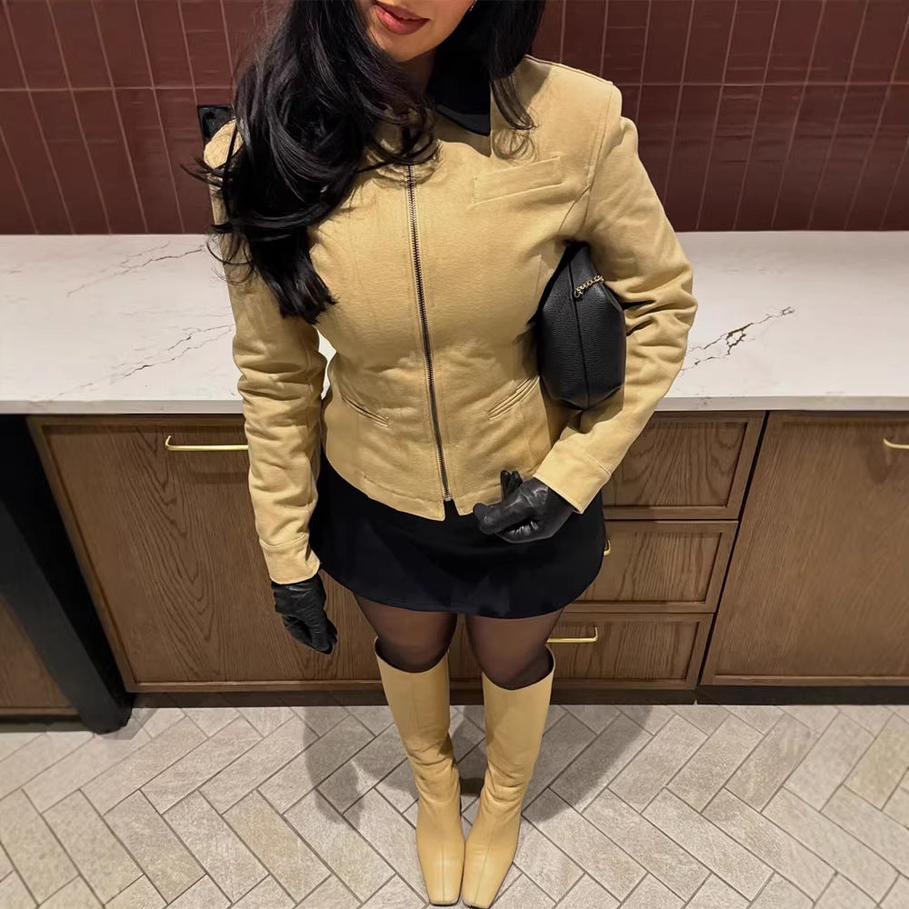 Women's short jacket with contrast collar and fitted silhouette EVA-US