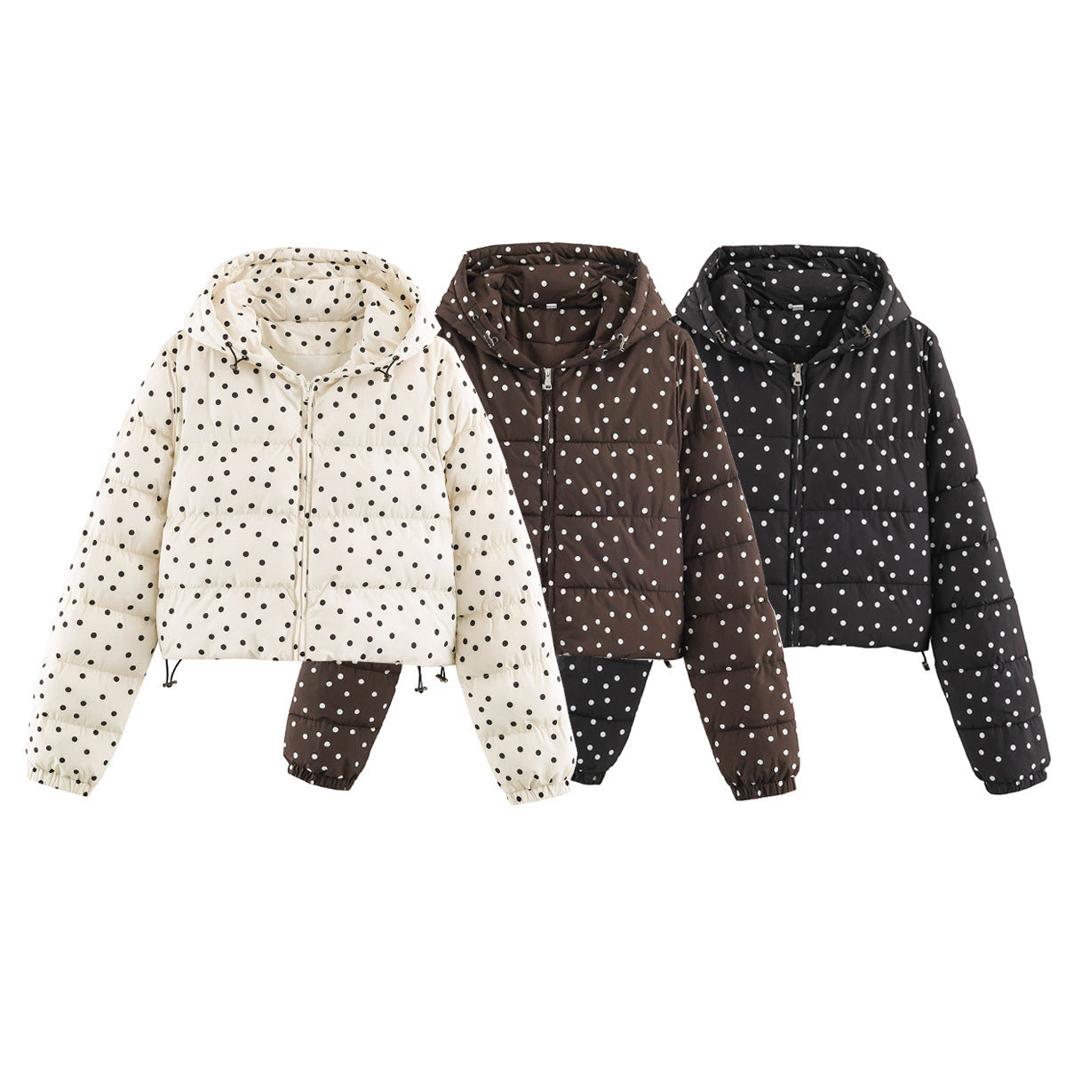 Women's Padded Cropped Hooded Jacket with Polka Dot Pattern EVA-US