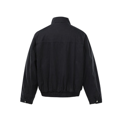 Men's Short Boxy Utility Bomber Jacket made of Canvas with Quilted Front Yoke and Stand-Up Collar EVA-US