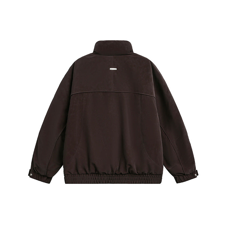 Men's Oversized Padded Bomber Jacket with Stand-Up Collar, Zipper Pockets, and Elastic Hem EVA-US
