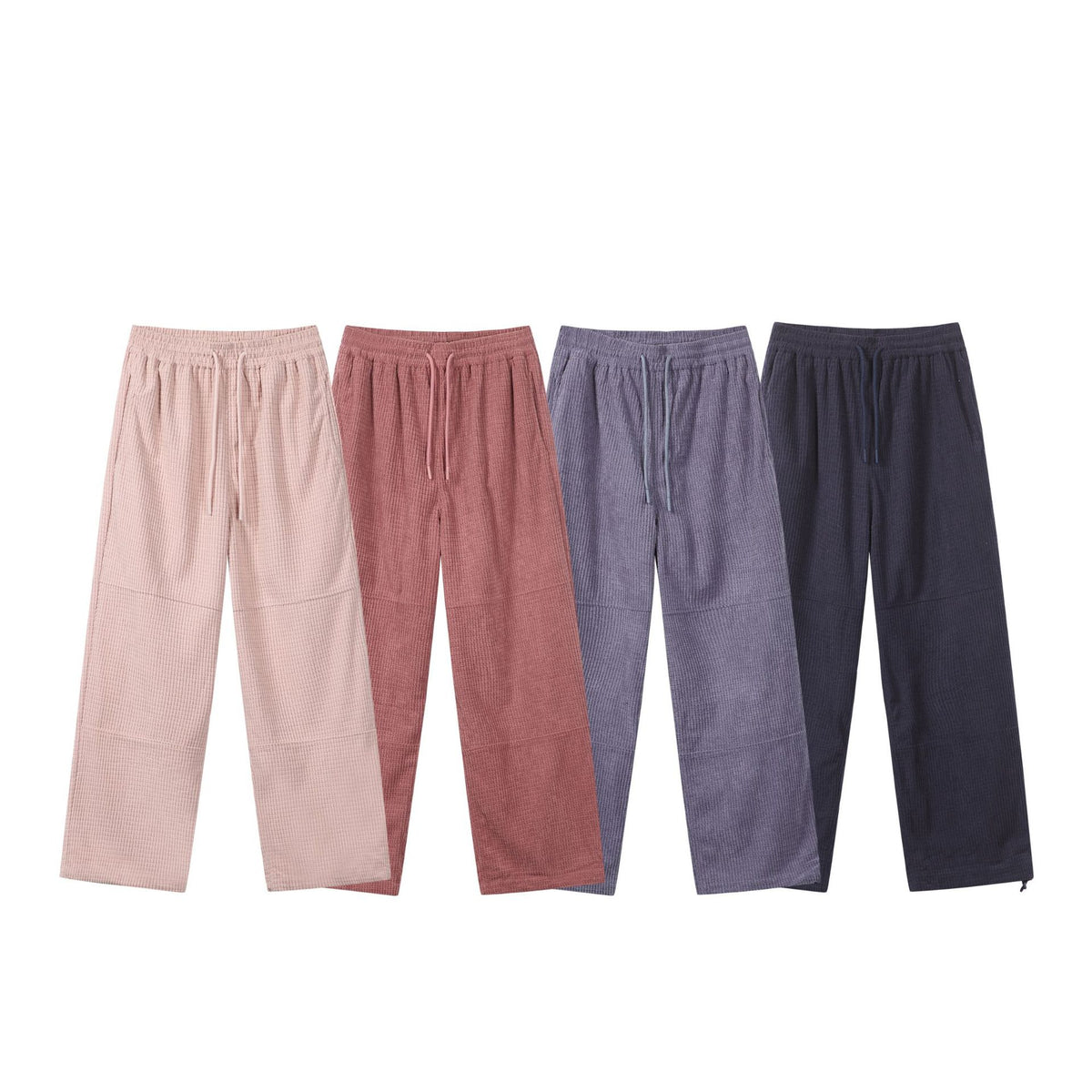Women's waffle knit lounge pants with wide leg, elastic waistband and drawstring