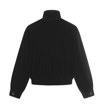 Men's suede aviator-style blouson with stand collar, waist belt, and zip pockets EVA-US