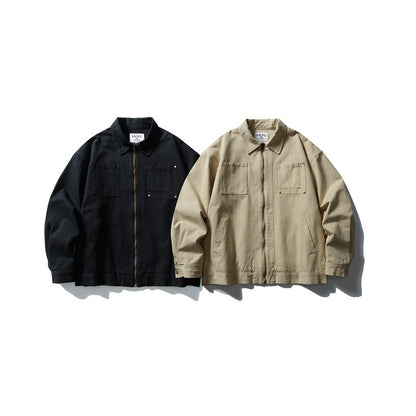 Unisex Kastig cut canvas workwear jacket with full zipper and patch chest pockets EVA-US