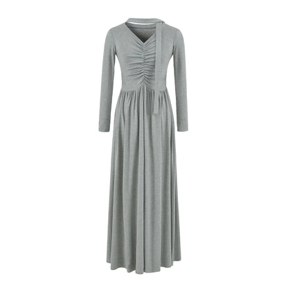 Women's midi dress with gathering, V neck and tailored pleated skirt EVA-US