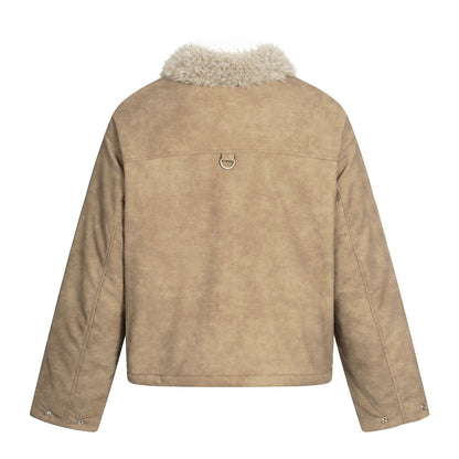 Men's short jacket in retro-military look with teddy fur collar and functional breast pockets EVA-US