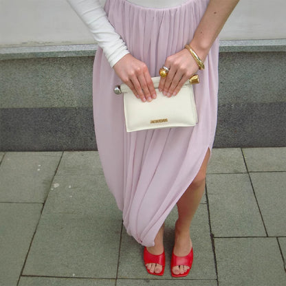 Women's Asymmetrical One-Shoulder Maxi Dress with Draped Top, Long Pleated Skirt and Leg Slit EVA-US