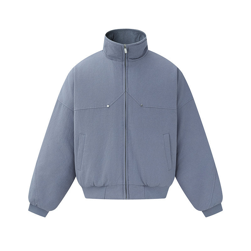 Unisex Boxy-padded Short Jacket with High Collar and Minimalist Seam Design EVA-US