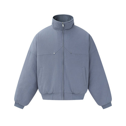 Unisex Boxy-padded Short Jacket with High Collar and Minimalist Seam Design EVA-US