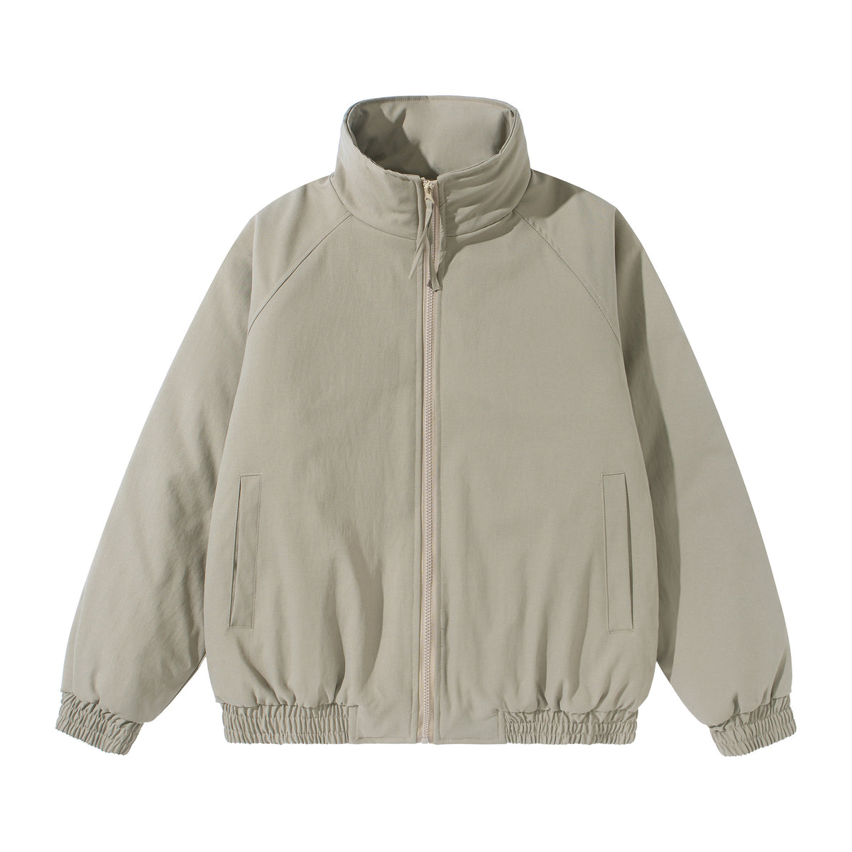Unisex Short Cut Boxy Stand Collar Blouson with Elastic Hem and Concealed Side Pockets EVA-US