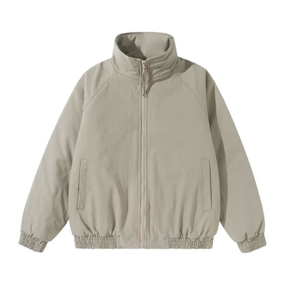 Unisex Short Cut Boxy Stand Collar Blouson with Elastic Hem and Concealed Side Pockets EVA-US