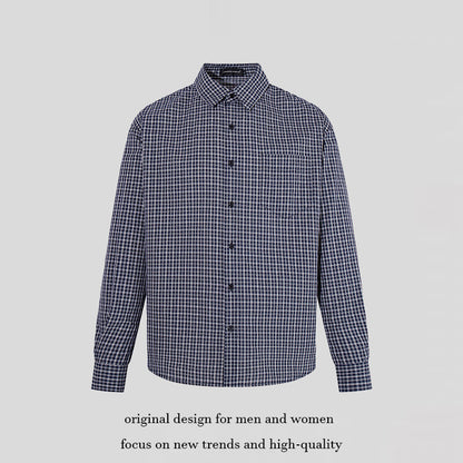 Men's Checked Long Sleeve Shirt in Relaxed Fit with Chest Pocket and Kent Collar EVA-US