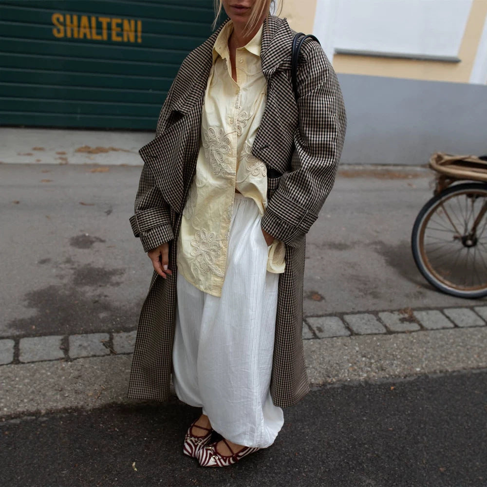 Women Oversized Coat in Glencheck with Wide Lapels and Dropped Shoulder Part EVA-US