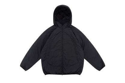 Unisex Voluminous Hooded Insulation Jacket in Boxy Cut with Concealed Zipper Pockets EVA-US