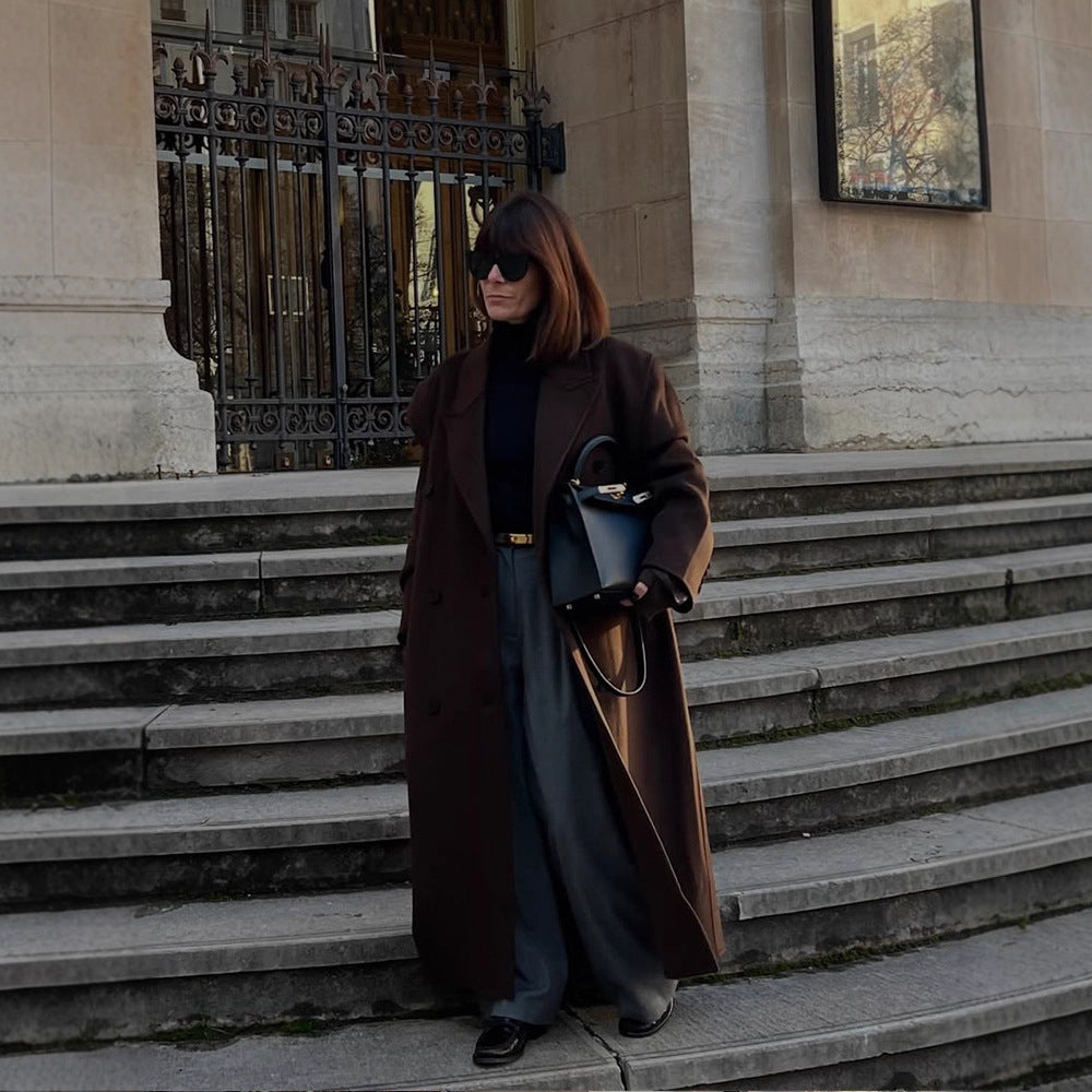 Women's Oversize Wool Blend Coat with Extended Cocoon Cut and Double-Breasted EVA-US