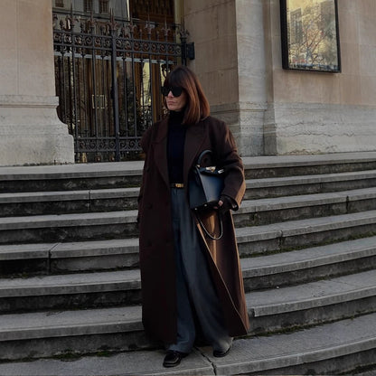 Women's Oversize Wool Blend Coat with Extended Cocoon Cut and Double-Breasted EVA-US