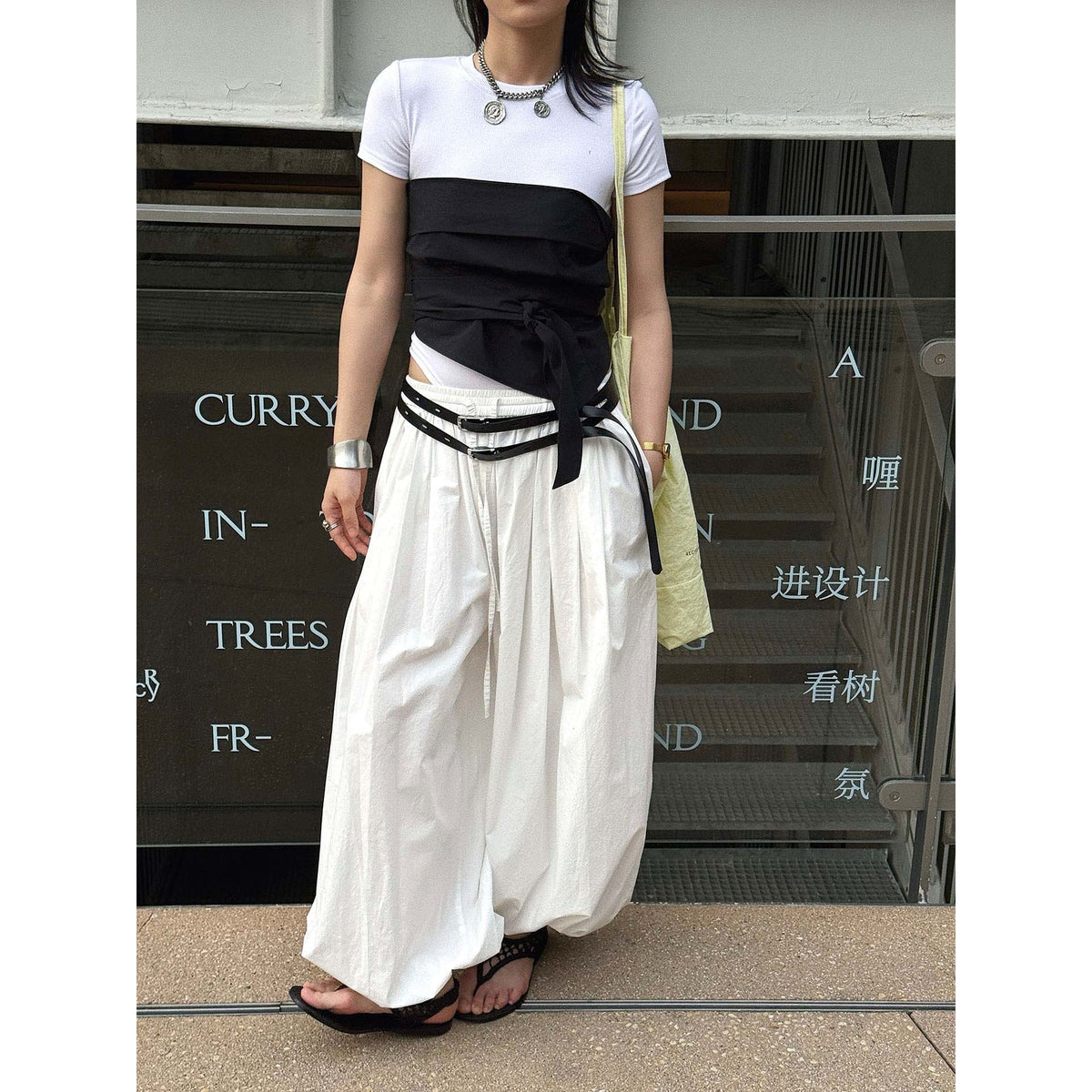 Women Wide Balloon Culotte with High Elastic Waistband and Crinkled Linen Look EVA-US