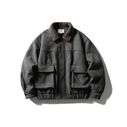 Men's boxy blouson made of wool mix with teddy trim at the collar and flap pockets