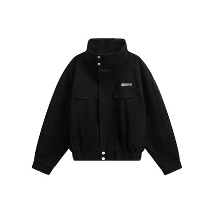Unisex Short cut Boxy outdoor jacket with concealed zipper placket, high stand-up collar and elastic waistband EVA-US