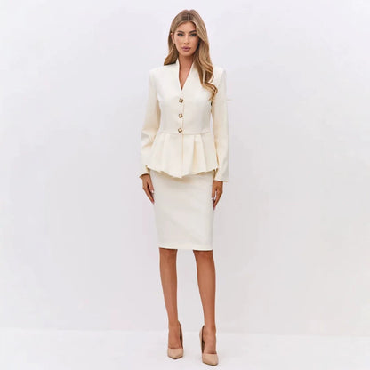 Women Tailored Blazer with Peplum and Pencil Skirt EVA-US