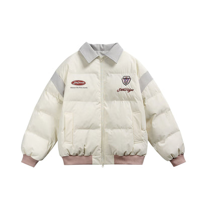 Women's short padded blouson jacket with contrasting collar and embroidery details EVA-US