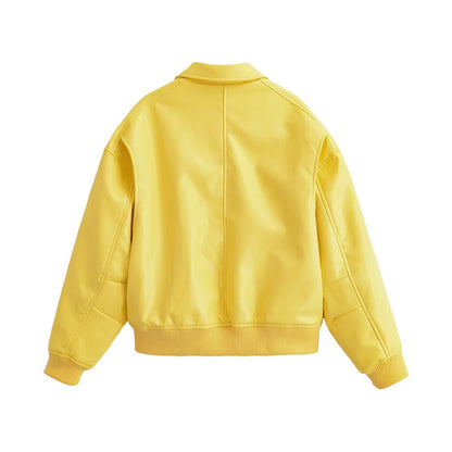 Women's Oversized Bomber Jacket with Zipper, Ribbed Hem and Flap Pockets EVA-US