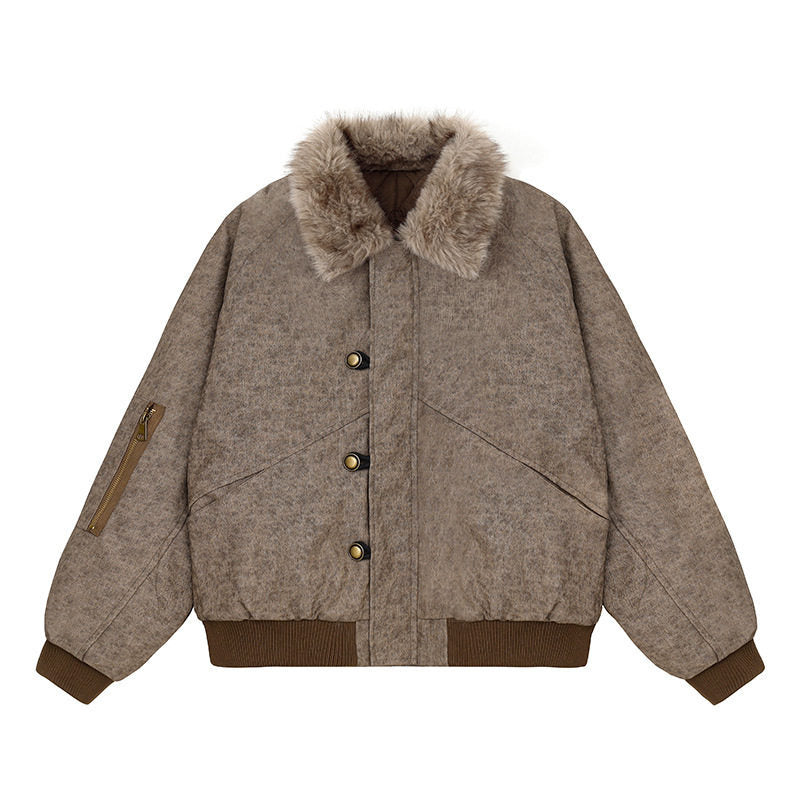 Women's padded bomber jacket with faux fur collar, oversized silhouette and sleeve zipper pocket EVA-US