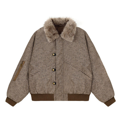 Women's padded bomber jacket with faux fur collar, oversized silhouette and sleeve zipper pocket EVA-US