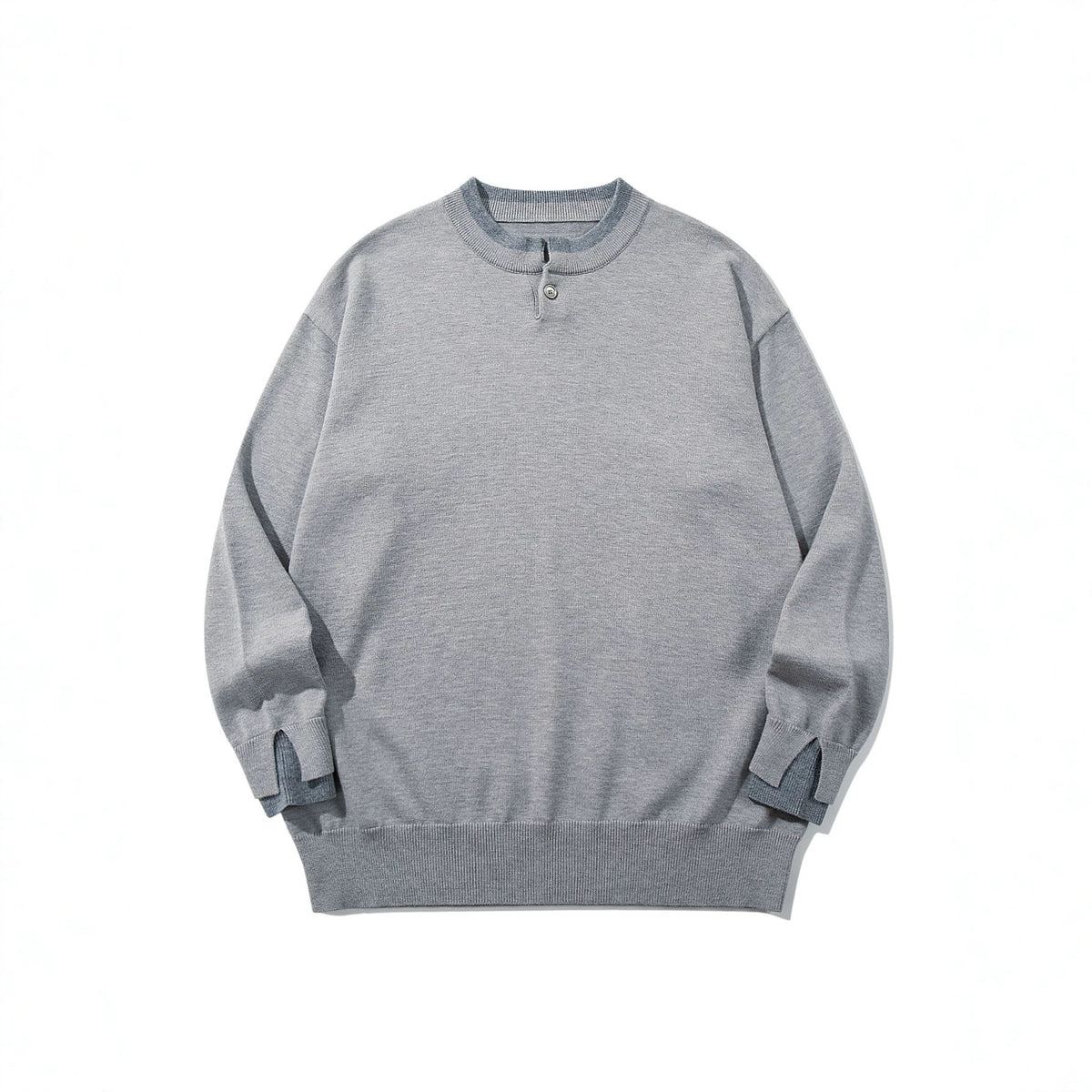 Unisex Oversize knit pullover with short Henley button placket and thumb hole cuffs EVA-US