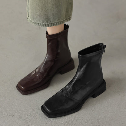 Women's ankle boots with fashionable block heel and high-quality leather surface EVA-US