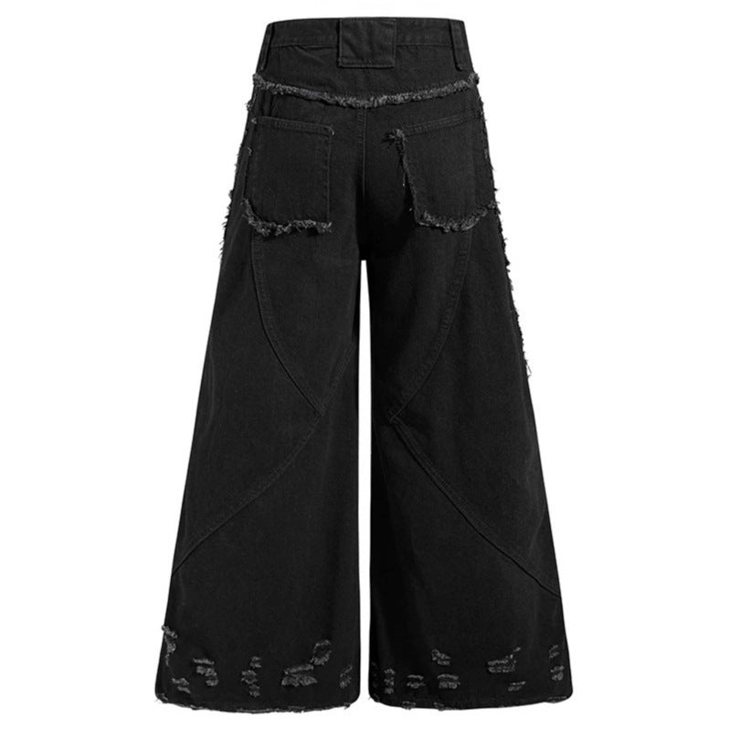 Women wide Denim Culotte with fringe details and zipper accents EVA-US