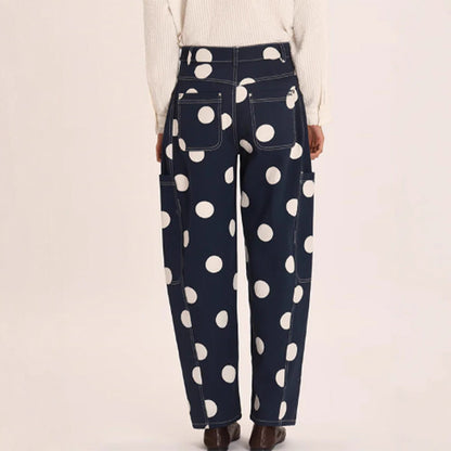 Women's wide cargo pants with high waist, polka dot print and visible contrast stitching EVA-US