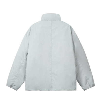 Men's short-cut windproof thermal jacket with fleece-lined stand-up collar and concealed zipper EVA-US